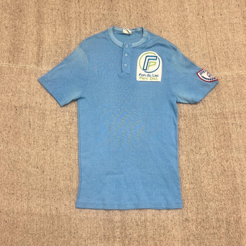 Vintage Fon du Lac Park District Shirt Mens XS Blue 1970s Baseball Umpire